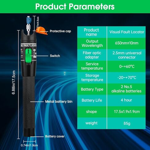 Moocci 2 Pcs Visual Fault Locator Fiber Optic Cable Tester Meter - Fiber Optic Tools Tester Detector Kit with 2 Pcs FC Male to LC Female Adapter for LC/FC/SC/ST, Network Cable Test in Saudi Arabia