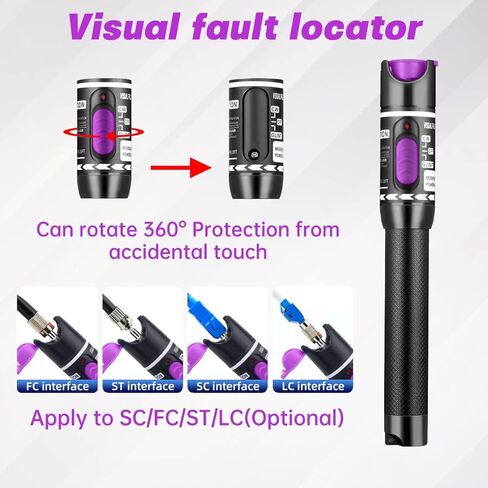 Moocci 2 Pcs Visual Fault Locator Fiber Optic Cable Tester Meter - Fiber Optic Tools Tester Detector Kit with 2 Pcs FC Male to LC Female Adapter for LC/FC/SC/ST, Network Cable Test in Saudi Arabia