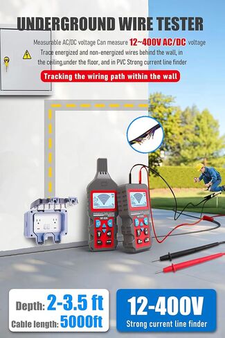 NF-826 Underground Wire Locator Circuit Tracker 12-400V AC/DC, locates Circuit Breakers, fuses, Wires, Short Circuits, Open Circuits, Ceiling/Wall/Dog Fence Cables, Irrigation Control Lines in Kuwait