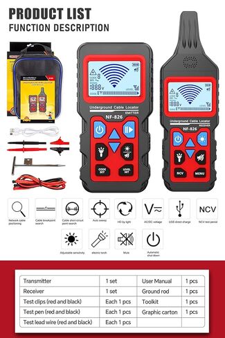 NF-826 Underground Wire Locator Circuit Tracker 12-400V AC/DC, locates Circuit Breakers, fuses, Wires, Short Circuits, Open Circuits, Ceiling/Wall/Dog Fence Cables, Irrigation Control Lines in Kuwait