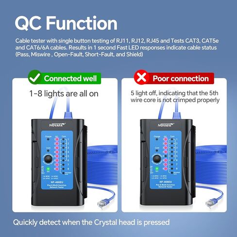 جهاز اختبار كابل الشبكة القابل لإعادة الشحن، جهاز اختبار استمرارية كابل إيثرنت NF-468EU لأداة اختبار أسلاك إيثرنت محمية LAN RJ45/RJ11/RJ12/CAT5/CAT6/CAT7/POE in Kuwait