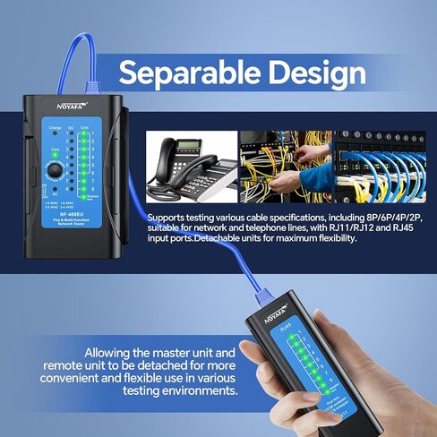 جهاز اختبار كابل الشبكة القابل لإعادة الشحن، جهاز اختبار استمرارية كابل إيثرنت NF-468EU لأداة اختبار أسلاك إيثرنت محمية LAN RJ45/RJ11/RJ12/CAT5/CAT6/CAT7/POE in Kuwait