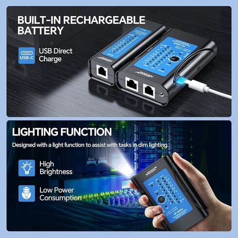 جهاز اختبار كابل الشبكة القابل لإعادة الشحن، جهاز اختبار استمرارية كابل إيثرنت NF-468EU لأداة اختبار أسلاك إيثرنت محمية LAN RJ45/RJ11/RJ12/CAT5/CAT6/CAT7/POE in Kuwait