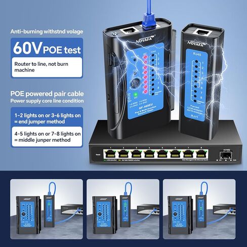 جهاز اختبار كابل الشبكة القابل لإعادة الشحن، جهاز اختبار استمرارية كابل إيثرنت NF-468EU لأداة اختبار أسلاك إيثرنت محمية LAN RJ45/RJ11/RJ12/CAT5/CAT6/CAT7/POE in Kuwait