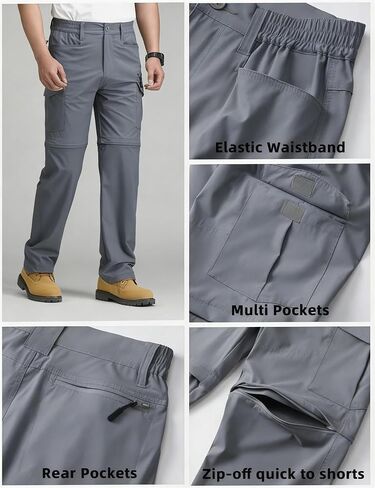 سروال AKARMY رجالي خفيف الوزن للتنزه سيرًا على الأقدام وسريع الجفاف بسحّاب للخارج ومقاوم للماء وقابل للتحويل مع 6 جيوب in Kuwait
