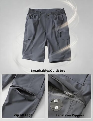 سروال AKARMY رجالي خفيف الوزن للتنزه سيرًا على الأقدام وسريع الجفاف بسحّاب للخارج ومقاوم للماء وقابل للتحويل مع 6 جيوب in Kuwait