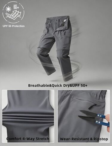 سروال AKARMY رجالي خفيف الوزن للتنزه سيرًا على الأقدام وسريع الجفاف بسحّاب للخارج ومقاوم للماء وقابل للتحويل مع 6 جيوب in Kuwait