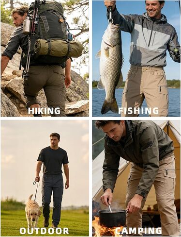 سروال AKARMY رجالي خفيف الوزن للتنزه سيرًا على الأقدام وسريع الجفاف بسحّاب للخارج ومقاوم للماء وقابل للتحويل مع 6 جيوب in Kuwait