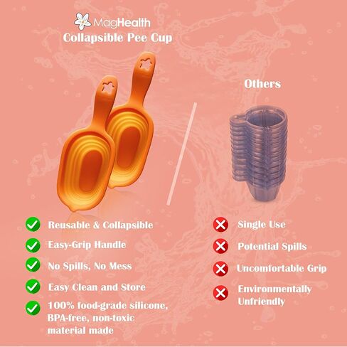 Reusable Pee Cups for Ovulation & Pregnancy Test Strips - 2 Leak-Proof Urine Sample Cups, Collapsible Silicone Design + 5 Disposable Gloves - Conception Aid Kit for Women in Kuwait