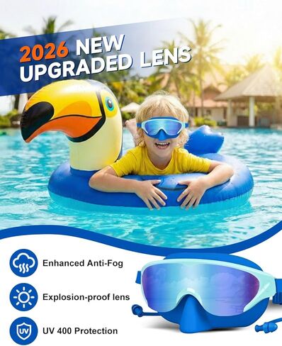 قناع نظارات السباحة للأطفال من Zoomsnail مع غطاء للأنف، نظارات سباحة مضادة للكسر وتسرب الأشعة فوق البنفسجية للأطفال الصغار من عمر 3 إلى 15 عامًا (قناع أرجواني أزرق شفاف) in Kuwait