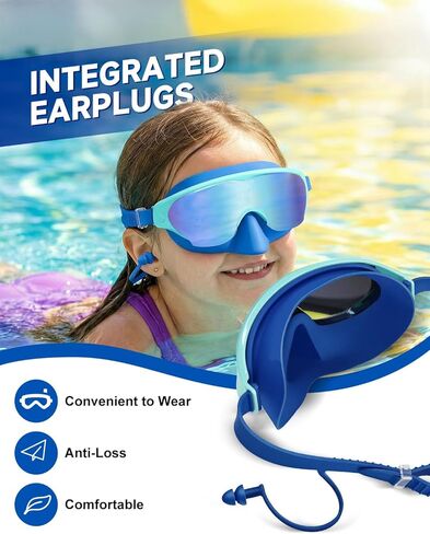 قناع نظارات السباحة للأطفال من Zoomsnail مع غطاء للأنف، نظارات سباحة مضادة للكسر وتسرب الأشعة فوق البنفسجية للأطفال الصغار من عمر 3 إلى 15 عامًا (قناع أرجواني أزرق شفاف) in Kuwait