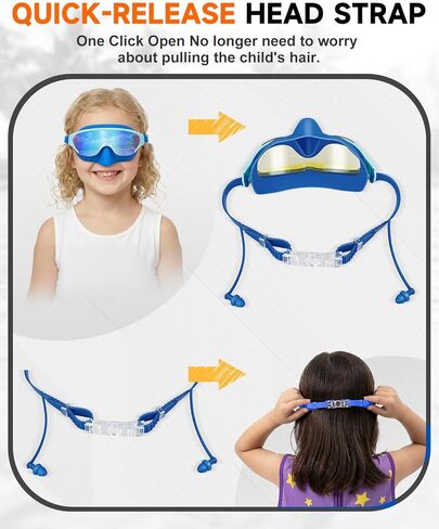 قناع نظارات السباحة للأطفال من Zoomsnail مع غطاء للأنف، نظارات سباحة مضادة للكسر وتسرب الأشعة فوق البنفسجية للأطفال الصغار من عمر 3 إلى 15 عامًا (قناع أرجواني أزرق شفاف) in Kuwait