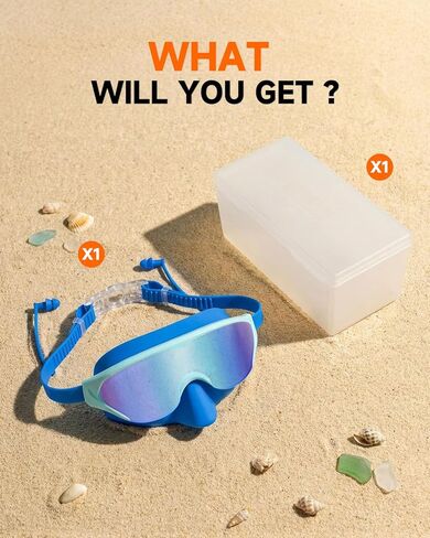 قناع نظارات السباحة للأطفال من Zoomsnail مع غطاء للأنف، نظارات سباحة مضادة للكسر وتسرب الأشعة فوق البنفسجية للأطفال الصغار من عمر 3 إلى 15 عامًا (قناع أرجواني أزرق شفاف) in Kuwait