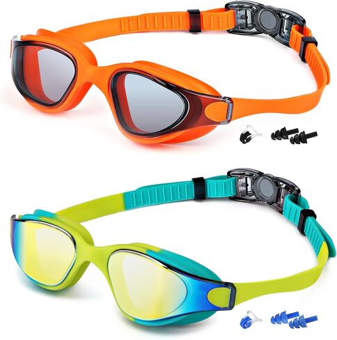 نظارات سباحة للأطفال من Freela مكونة من قطعتين من نظارات السباحة للأطفال من عمر 3-6 4-7 5-7 6-14 8-12 للأولاد والبنات والأطفال الصغار، نظارات سباحة قطعة واحدة 180 درجة رؤية واسعة وواضحة مضادة للضباب وحماية من الأشعة فوق البنفسجية، نظارات سباحة لشاطئ حمام  in Kuwait