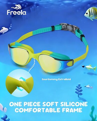 نظارات سباحة للأطفال من Freela مكونة من قطعتين من نظارات السباحة للأطفال من عمر 3-6 4-7 5-7 6-14 8-12 للأولاد والبنات والأطفال الصغار، نظارات سباحة قطعة واحدة 180 درجة رؤية واسعة وواضحة مضادة للضباب وحماية من الأشعة فوق البنفسجية، نظارات سباحة لشاطئ حمام  in Kuwait