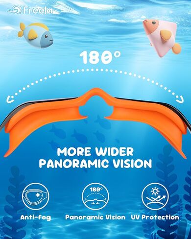 نظارات سباحة للأطفال من Freela مكونة من قطعتين من نظارات السباحة للأطفال من عمر 3-6 4-7 5-7 6-14 8-12 للأولاد والبنات والأطفال الصغار، نظارات سباحة قطعة واحدة 180 درجة رؤية واسعة وواضحة مضادة للضباب وحماية من الأشعة فوق البنفسجية، نظارات سباحة لشاطئ حمام  in Kuwait