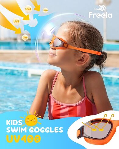 نظارات سباحة للأطفال من Freela مكونة من قطعتين من نظارات السباحة للأطفال من عمر 3-6 4-7 5-7 6-14 8-12 للأولاد والبنات والأطفال الصغار، نظارات سباحة قطعة واحدة 180 درجة رؤية واسعة وواضحة مضادة للضباب وحماية من الأشعة فوق البنفسجية، نظارات سباحة لشاطئ حمام  in Kuwait