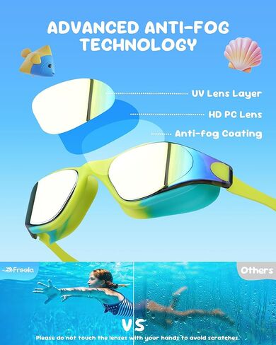 نظارات سباحة للأطفال من Freela مكونة من قطعتين من نظارات السباحة للأطفال من عمر 3-6 4-7 5-7 6-14 8-12 للأولاد والبنات والأطفال الصغار، نظارات سباحة قطعة واحدة 180 درجة رؤية واسعة وواضحة مضادة للضباب وحماية من الأشعة فوق البنفسجية، نظارات سباحة لشاطئ حمام  in Kuwait