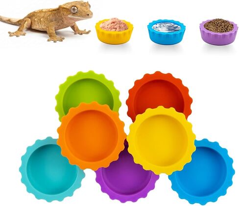 7 Pack Crested Gecko Food and Water Bowl, Eudimysx Reusable Small Reptile Feeding Dish, Gecko Tank Accessories for Hermit Crab, Tarantula, Isopods and Lizard, Silicone Easy Clean & 7 Colors in Saudi Arabia