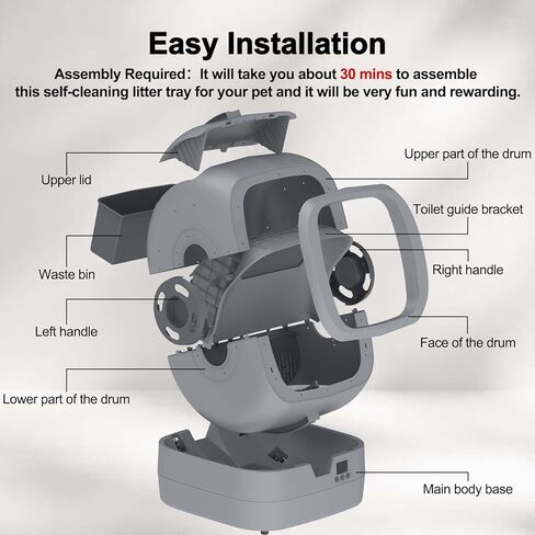 التنظيف الذاتي لصندوق القمامة التلقائي - التحكم في التطبيق ومراقبة الوزن - مربع القطط المتوسطة والقطط المتوسطة والقطط ، وآمن مضاد للقرعة 【التجميع مطلوب】 in Kuwait
