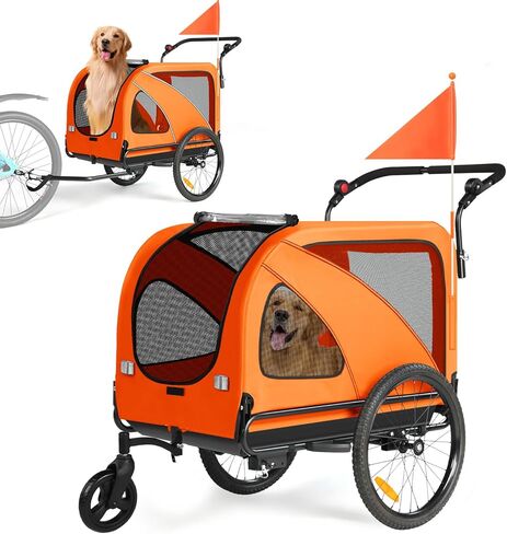 Sepnine Dog Bike Trailer, Supports up to 110 lbs, 2-in-1 Pet Stroller Cart Bicycle Carrier, Easy Folding Cart Frame with Quick Release Wheels, Universal Bicycle Coupler, Non-Slip Floor, Internal Leash in Kuwait
