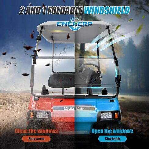 الزجاج الأمامي لعربة الجولف لسيارة Club Car DS 2000-Up يعمل بالغاز والكهرباء، يناسب الدعامات الأمامية المدببة فقط، الزجاج الأمامي لسيارة Club Car DS مقاس 5 مم مع مفصلات شديدة التحمل، مقاوم للأشعة فوق البنفسجية ومقاوم للصدمات (شفاف) in Kuwait