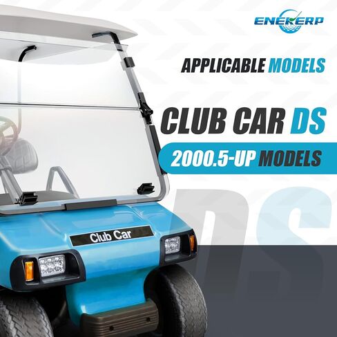 الزجاج الأمامي لعربة الجولف لسيارة Club Car DS 2000-Up يعمل بالغاز والكهرباء، يناسب الدعامات الأمامية المدببة فقط، الزجاج الأمامي لسيارة Club Car DS مقاس 5 مم مع مفصلات شديدة التحمل، مقاوم للأشعة فوق البنفسجية ومقاوم للصدمات (شفاف) in Kuwait