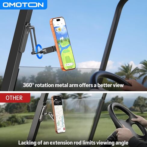 حامل هاتف OMOTON CV08 المغناطيسي لعربة الجولف مع [برغي 1/4 بوصة + ذراع قابل للتمديد 5.6 بوصة]، حامل قابل للدوران 360 درجة، مغناطيس قوي لهاتف iPhone وSamsung، يناسب سيارة EZ-GO/Club، يتضمن حقيبة وحزام (أسود) in Saudi Arabia