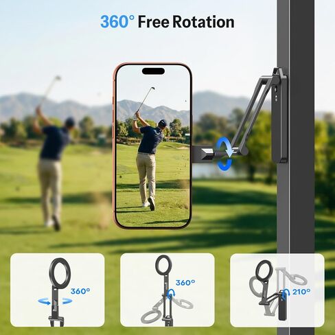 حامل هاتف OMOTON CV08 المغناطيسي لعربة الجولف مع [برغي 1/4 بوصة + ذراع قابل للتمديد 5.6 بوصة]، حامل قابل للدوران 360 درجة، مغناطيس قوي لهاتف iPhone وSamsung، يناسب سيارة EZ-GO/Club، يتضمن حقيبة وحزام (أسود) in Saudi Arabia
