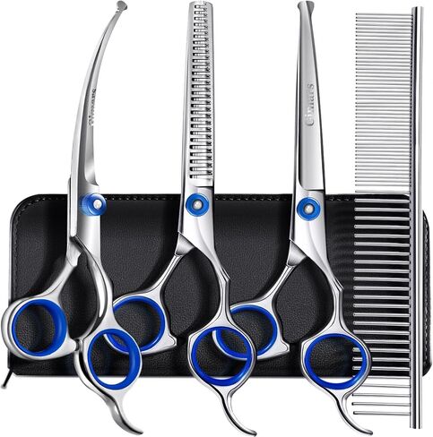 Gimars Titanium Coated Professional 6 in 1 4CR Stainless Steel Dog Grooming Scissors with Safety Round Tip, Heavy Duty Pet Grooming Scissor for Dogs, Cats and Other Animals in Kuwait