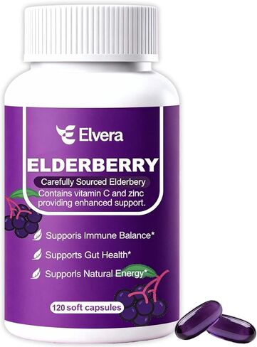 Elvera Elderberry, 3-in-1 Gut Support Complex with Zinc & Vitamin C, Organic Black Elderberry Capsules for Immune Support & Digestive Balance, Vegan & Non-GMO (1pcs) in Saudi Arabia