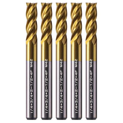 BestParts 5Pcs 1/4in M42 8% Cobalt High Speed Steel Square End Mills - TiN Coated, 4 Flute, 35 Degree Helix, 1/4" Cutting Diameter, 1/4" Shank Diameter, 3/4" Length of Cut, 2-1/2" Overall Length in Saudi Arabia
