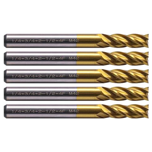 BestParts 5Pcs 1/4in M42 8% Cobalt High Speed Steel Square End Mills - TiN Coated, 4 Flute, 35 Degree Helix, 1/4" Cutting Diameter, 1/4" Shank Diameter, 3/4" Length of Cut, 2-1/2" Overall Length in Saudi Arabia