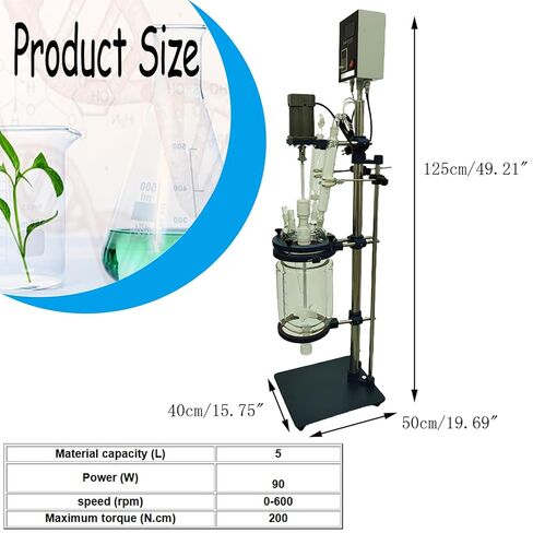 مفاعل مختبر بطبقة مزدوجة سعة 5 لتر مع زجاج بوروسيليليك مرتفع وصمامات PTFE، 220 فولت للتحكم في درجة الحرارة الثابتة، مفاعل زجاجي للمختبر، وعاء مفاعل كيميائي مغلف لتقطير تفاعل المختبر in Kuwait