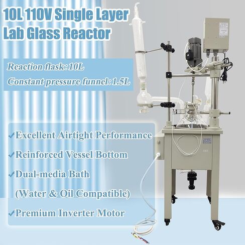 مفاعل زجاجي بطبقة واحدة، مفاعل تحريك معملي سعة 10 لتر مع وظيفة التسخين، سرعة دوران وعاء التفاعل الكيميائي، 60-600 دورة في الدقيقة، نطاق التسخين RT-200 درجة مئوية ± 0.2 درجة مئوية لأبحاث مختبر الأكاديمية 110 فولت in Kuwait