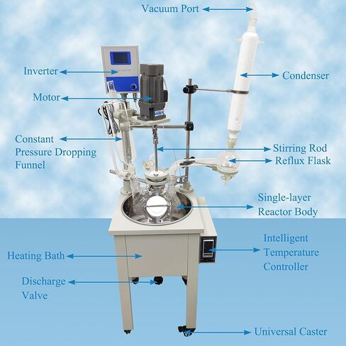 مفاعل زجاجي بطبقة واحدة، مفاعل تحريك معملي سعة 10 لتر مع وظيفة التسخين، سرعة دوران وعاء التفاعل الكيميائي، 60-600 دورة في الدقيقة، نطاق التسخين RT-200 درجة مئوية ± 0.2 درجة مئوية لأبحاث مختبر الأكاديمية 110 فولت in Kuwait