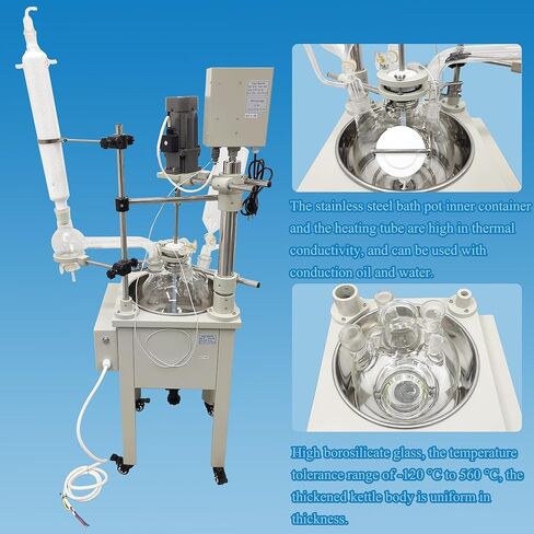 مفاعل زجاجي بطبقة واحدة، مفاعل تحريك معملي سعة 10 لتر مع وظيفة التسخين، سرعة دوران وعاء التفاعل الكيميائي، 60-600 دورة في الدقيقة، نطاق التسخين RT-200 درجة مئوية ± 0.2 درجة مئوية لأبحاث مختبر الأكاديمية 110 فولت in Kuwait