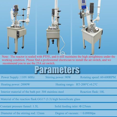 مفاعل زجاجي بطبقة واحدة، مفاعل تحريك معملي سعة 10 لتر مع وظيفة التسخين، سرعة دوران وعاء التفاعل الكيميائي، 60-600 دورة في الدقيقة، نطاق التسخين RT-200 درجة مئوية ± 0.2 درجة مئوية لأبحاث مختبر الأكاديمية 110 فولت in Kuwait