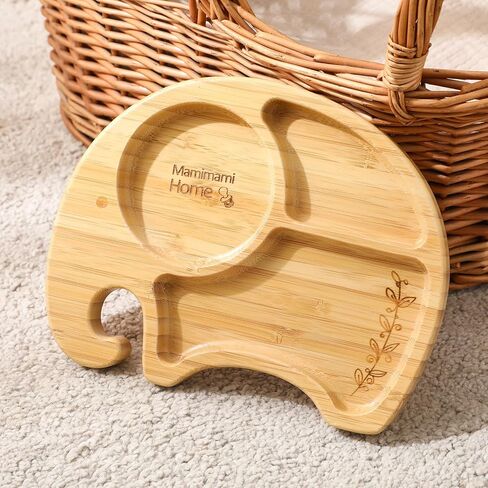 مجموعة أطباق شفط من الخيزران من ماميمامي هوم مع ملاعق وشوكة، مجموعة أطباق طعام الأطفال لطبق الفطام LED، مجموعة أواني الأطفال، خالية من مادة BPA in Kuwait