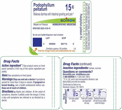 Boiron Podophyllum Peltatum 15C for Diarrhea with Intestinal Growling & Pain - 80 Pellets in Kuwait