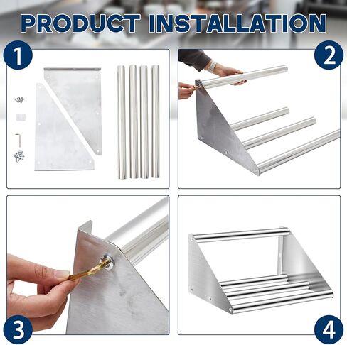 Zonon 22 بوصة الفولاذ المقاوم للصدأ أنبوبي جدار جبل الجرف لرف الزجاج وتجفيف الأطباق، الصف التجاري للمنزل بار مطعم مطبخ حليب الشاي استخدام متجر in Kuwait