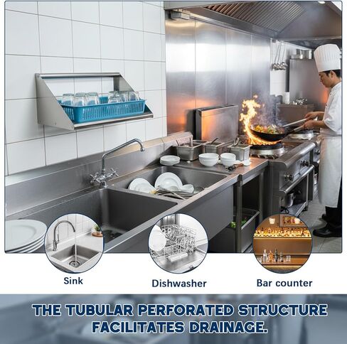 Zonon 22 بوصة الفولاذ المقاوم للصدأ أنبوبي جدار جبل الجرف لرف الزجاج وتجفيف الأطباق، الصف التجاري للمنزل بار مطعم مطبخ حليب الشاي استخدام متجر in Kuwait