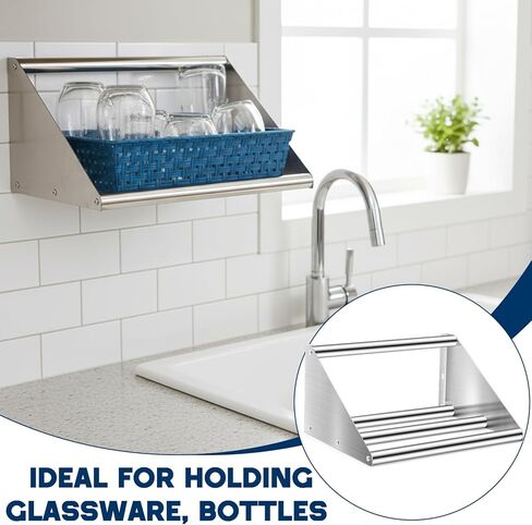 Zonon 22 بوصة الفولاذ المقاوم للصدأ أنبوبي جدار جبل الجرف لرف الزجاج وتجفيف الأطباق، الصف التجاري للمنزل بار مطعم مطبخ حليب الشاي استخدام متجر in Kuwait