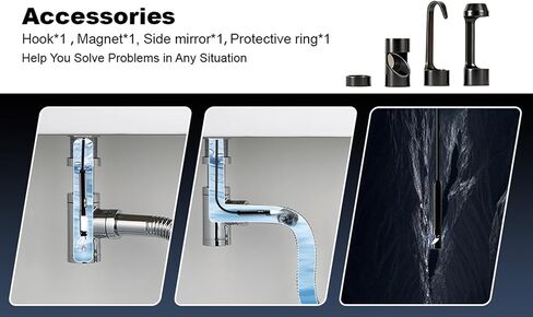 كاميرا منظار مزدوجة العدسة مع ضوء، POLEDY 1920P HD Borescope، 8 مصابيح LED قابلة للتعديل، مقاومة للماء IP67، كاميرا ثعبان بطول 16.4 قدم، فحص كابل شبه صلب لأجهزة Android وiOS in Kuwait