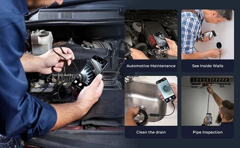 كاميرا منظار مزدوجة العدسة مع ضوء، POLEDY 1920P HD Borescope، 8 مصابيح LED قابلة للتعديل، مقاومة للماء IP67، كاميرا ثعبان بطول 16.4 قدم، فحص كابل شبه صلب لأجهزة Android وiOS in Kuwait