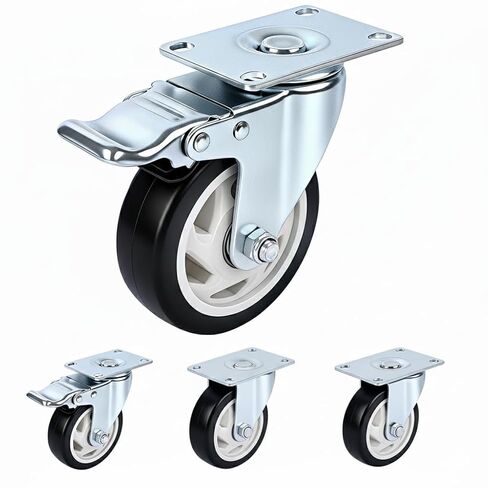 4 Inch Caster Wheels Set of 4 with Brakes, Heavy Duty Swivel Casters, Locking Plate Casters for Carts, Workbenches, Workshop and Industrial Use, Screws Included in Saudi Arabia