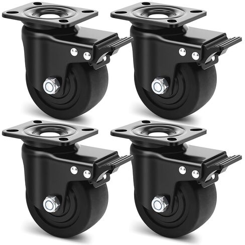 3 Inch Heavy Duty Casters Set of 4, Industrial Grade Low Gravity Casters 4400 LBS, Plate Swivel Caster Wheels with Brake, Corrosion-Resistant, Quiet Nylon Wheels for Equipment, Industrial in Kuwait
