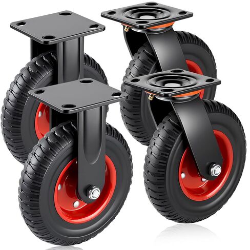 مجموعة عجلات هوموين 8 بوصة مكونة من 4 عجلات مطاطية صلبة متينة لجميع التضاريس بسعة 2200 رطل، عجلات دوارة للطرق الوعرة، عجلات صناعية للأثاث، العربة، حظيرة الدجاج، منضدة العمل، دوللي in Kuwait
