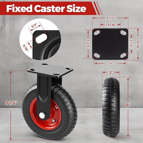 مجموعة عجلات هوموين 8 بوصة مكونة من 4 عجلات مطاطية صلبة متينة لجميع التضاريس بسعة 2200 رطل، عجلات دوارة للطرق الوعرة، عجلات صناعية للأثاث، العربة، حظيرة الدجاج، منضدة العمل، دوللي in Kuwait
