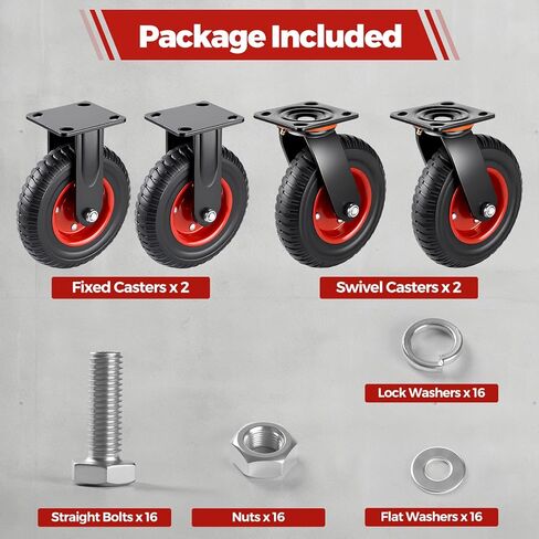 مجموعة عجلات هوموين 8 بوصة مكونة من 4 عجلات مطاطية صلبة متينة لجميع التضاريس بسعة 2200 رطل، عجلات دوارة للطرق الوعرة، عجلات صناعية للأثاث، العربة، حظيرة الدجاج، منضدة العمل، دوللي in Kuwait